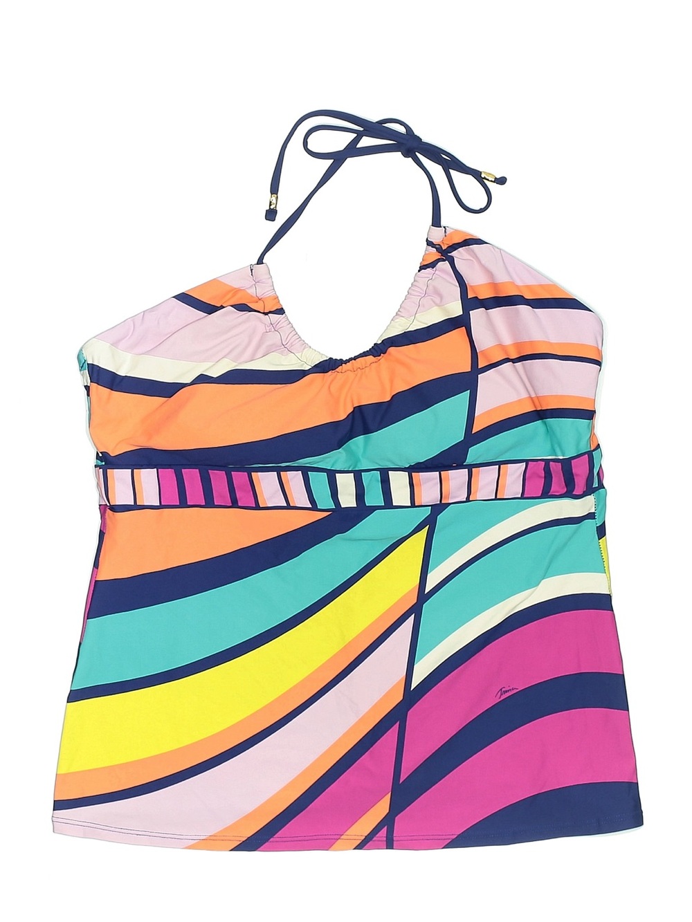 Trina Turk Multicolor Halter One-Piece with Navy Trim